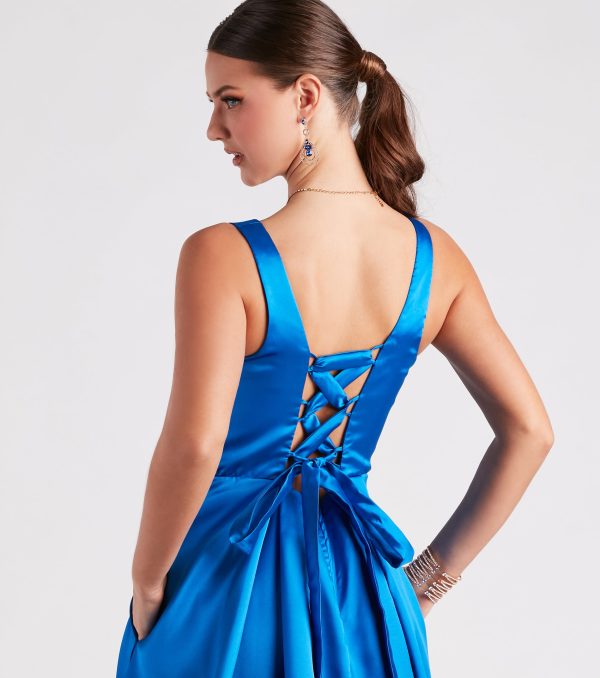 Kristine Satin Lace-Up A-Line Ball Gown - Image 12