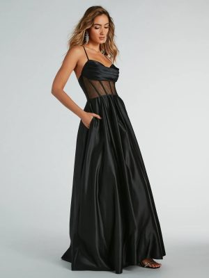 Georgina Satin Corset Lace-Up A-Line Ball Gown