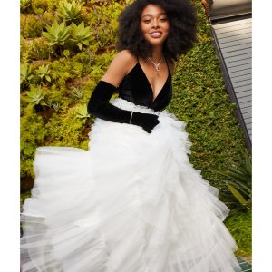 Carrie A-Line Ruffled Mesh Ball Gown With Gloves