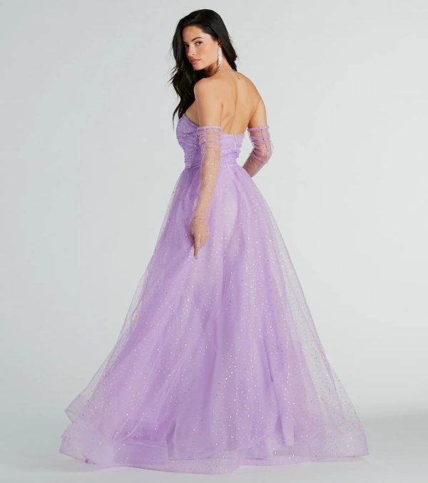 Brie Glitter Polka Dot Tulle Ball Gown With Gloves - Image 2