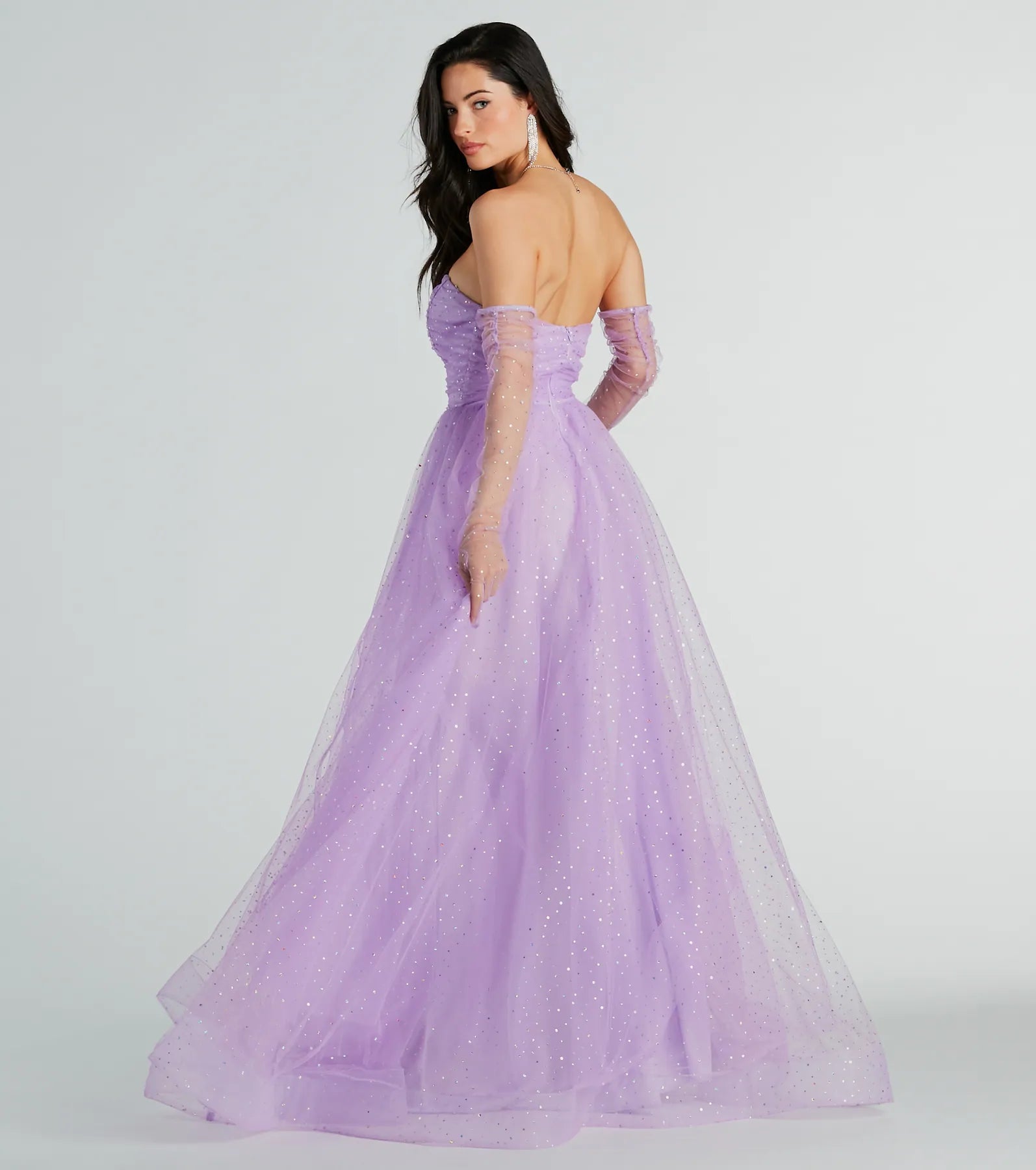 Brie Glitter Polka Dot Tulle Ball Gown With Gloves - Image 2