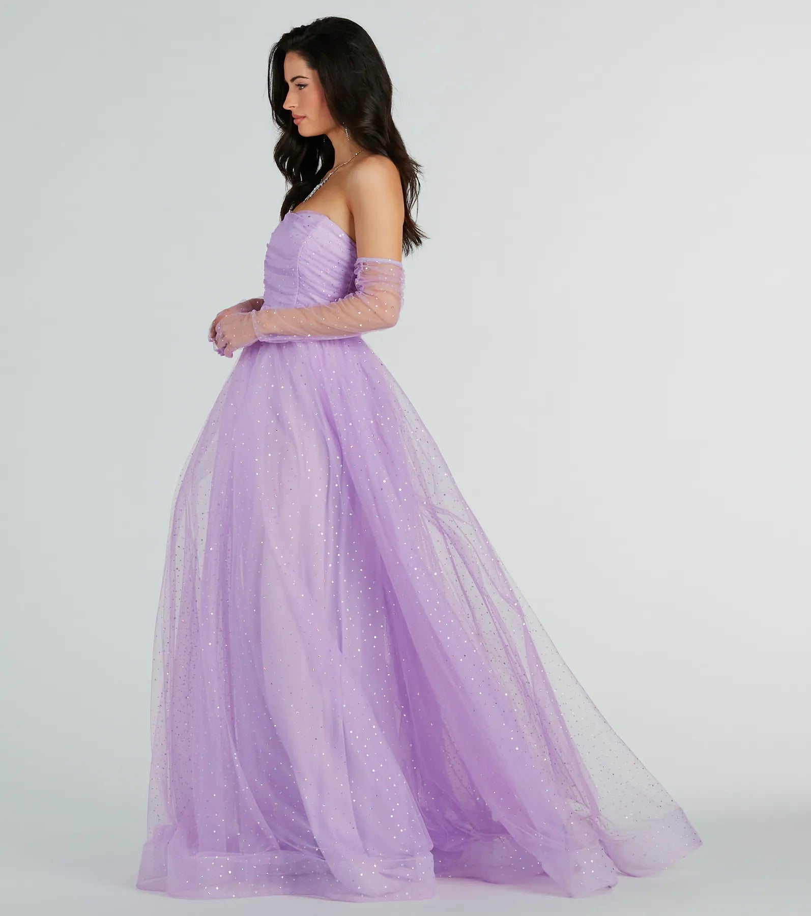 Brie Glitter Polka Dot Tulle Ball Gown With Gloves - Image 3