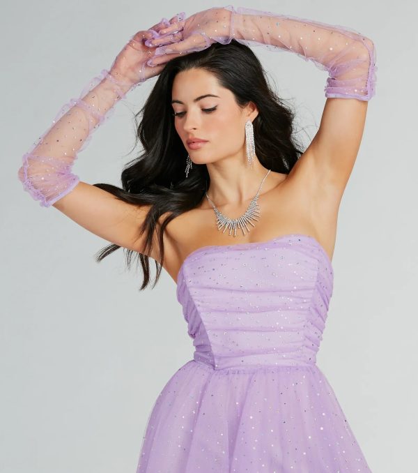Brie Glitter Polka Dot Tulle Ball Gown With Gloves - Image 4