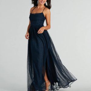 Aidy Lace-Up A-Line Glitter Tulle Ball Bown