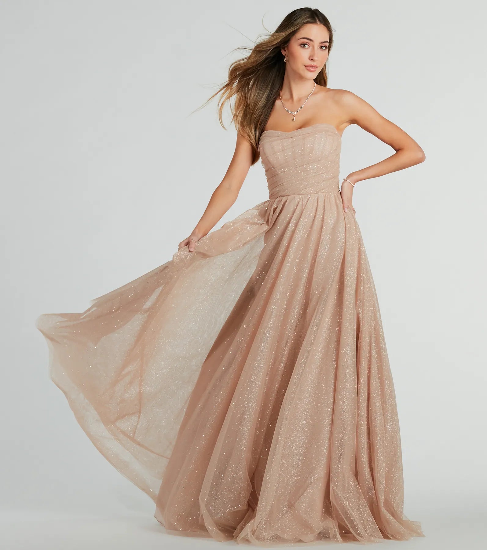 Maryanne Strapless A-Line Glitter Tulle Ball Gown - Image 5