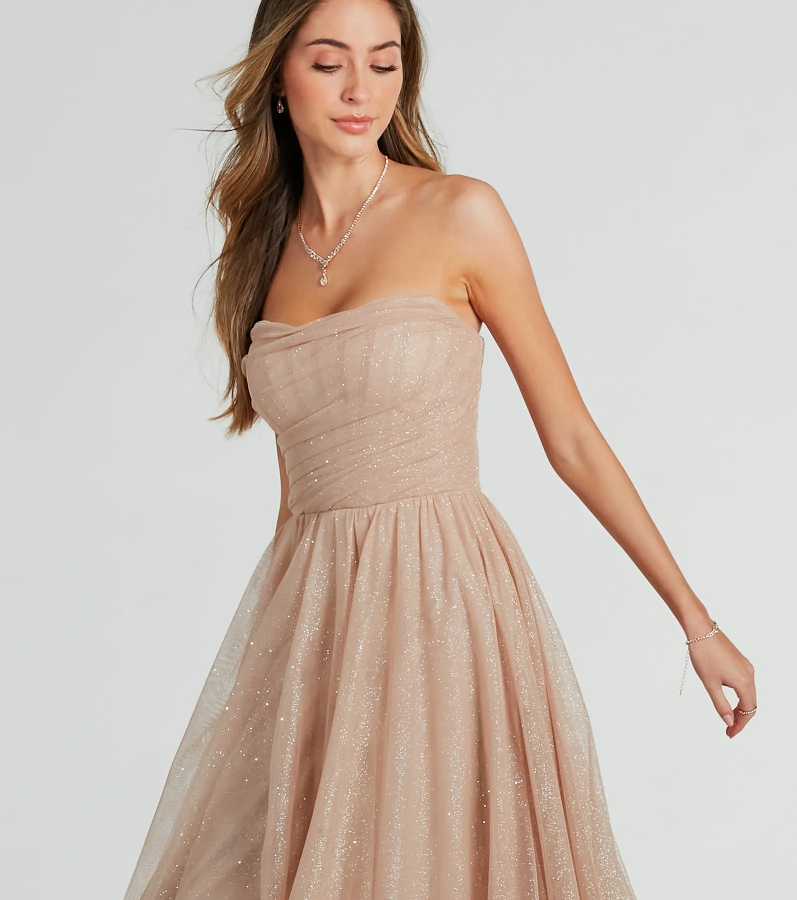 Maryanne Strapless A-Line Glitter Tulle Ball Gown - Image 8