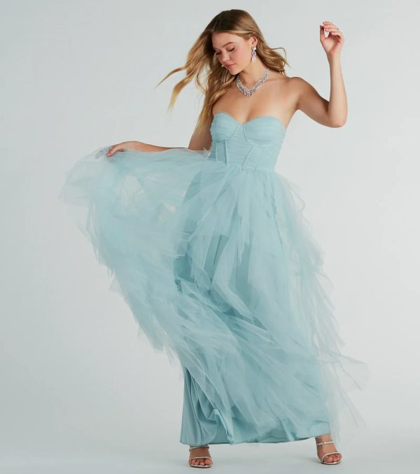 Lindsey Bustier A-Line Ruffle Tulle Ball Gown - Image 3
