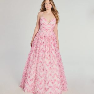 Caitlyn Lace-Up Rose Floral A-Line Formal Dress
