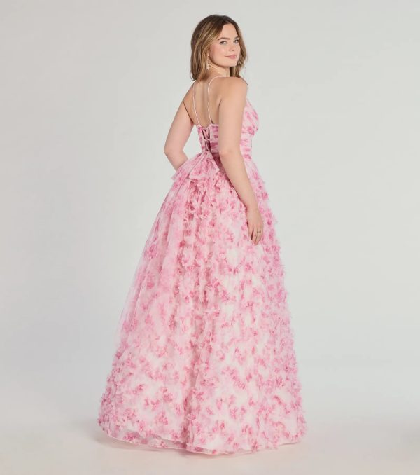 Caitlyn Lace-Up Rose Floral A-Line Formal Dress - Image 3