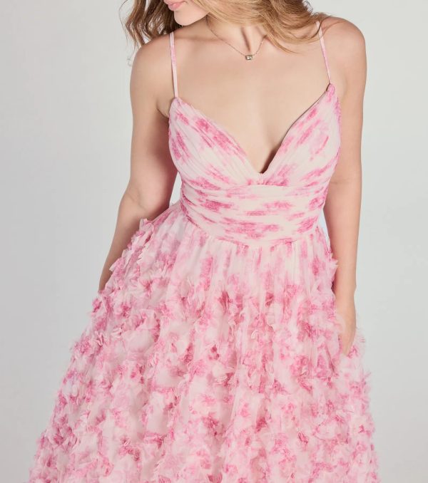 Caitlyn Lace-Up Rose Floral A-Line Formal Dress - Image 4