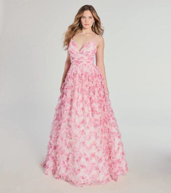 Caitlyn Lace-Up Rose Floral A-Line Formal Dress - Image 5