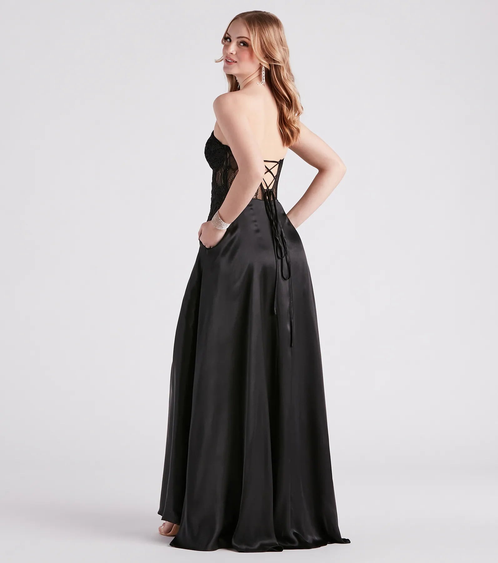 Danica Rhinestone Lace Satin Formal Dress - Image 2