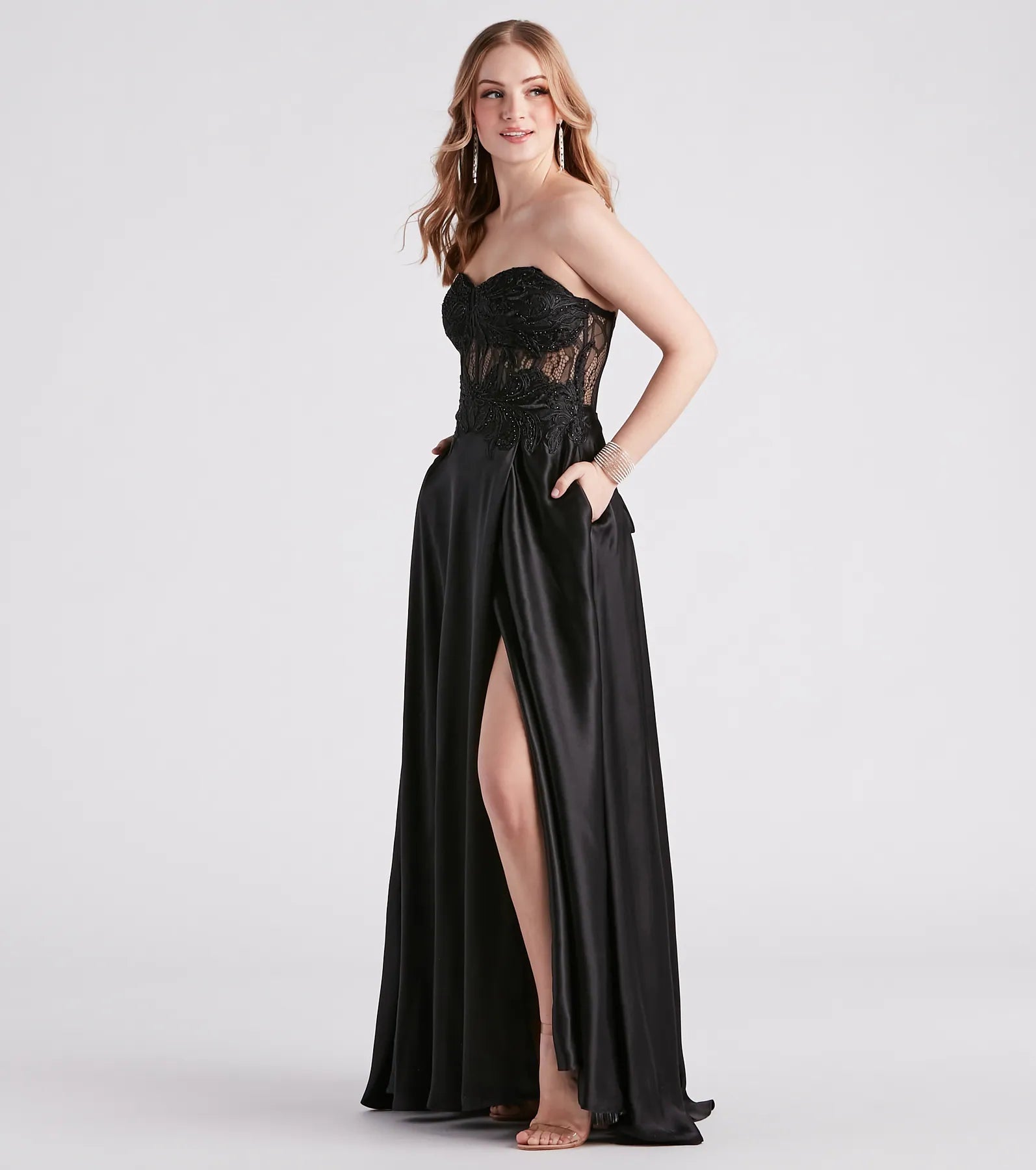 Danica Rhinestone Lace Satin Formal Dress - Image 3
