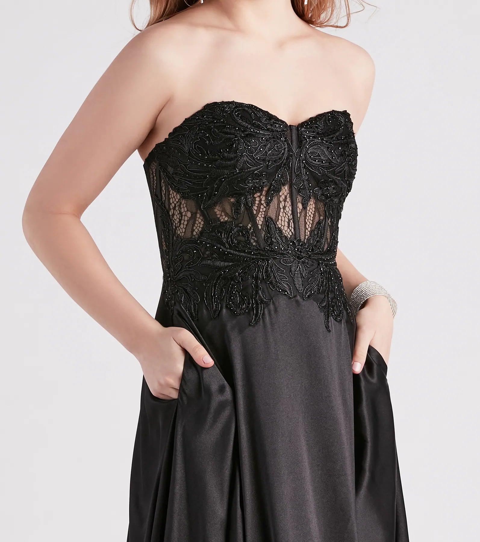 Danica Rhinestone Lace Satin Formal Dress - Image 4