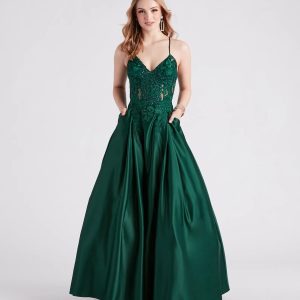 Kloey Satin Lace A-Line Ball Gown