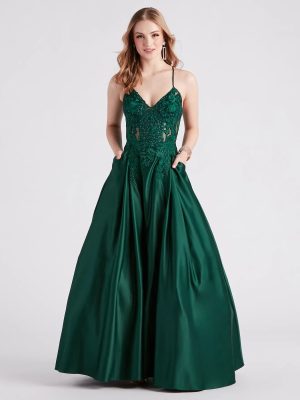 Kloey Satin Lace A-Line Ball Gown
