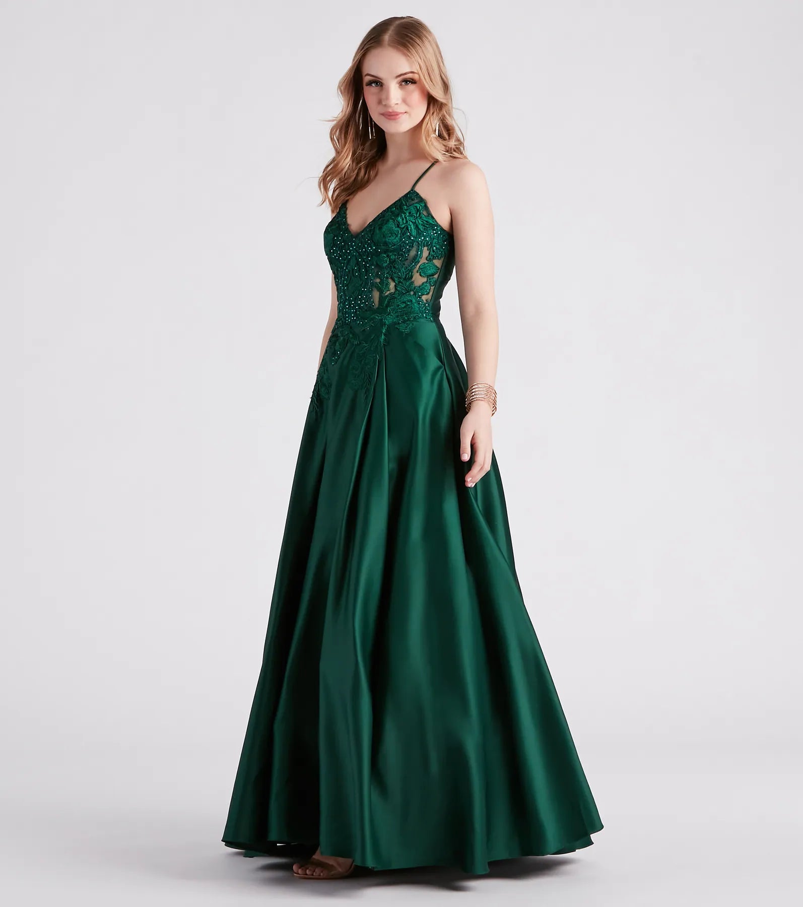 Kloey Satin Lace A-Line Ball Gown - Image 3