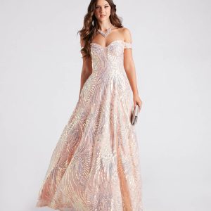 Ava Sequin Off-The-Shoulder Ball Gown