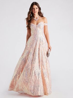 Ava Sequin Off-The-Shoulder Ball Gown
