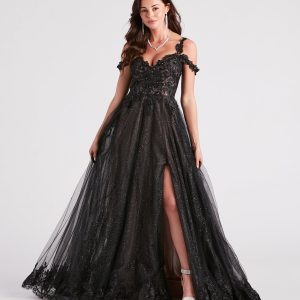 Adele Lace Glitter Cold Shoulder Ball Gown