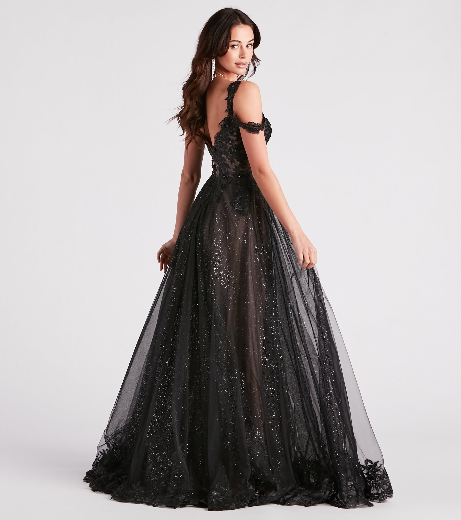 Adele Lace Glitter Cold Shoulder Ball Gown - Image 2