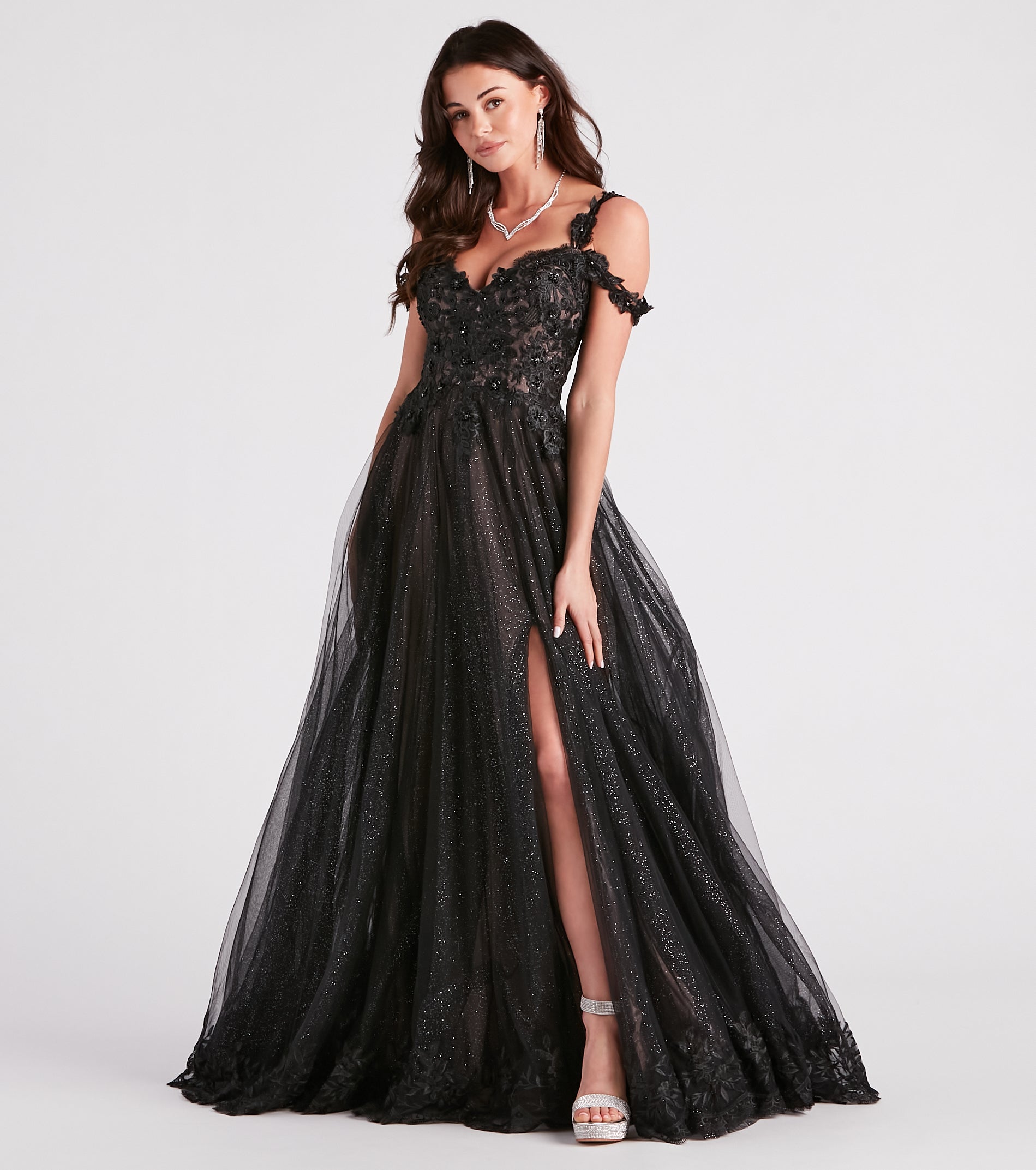 Adele Lace Glitter Cold Shoulder Ball Gown - Image 3