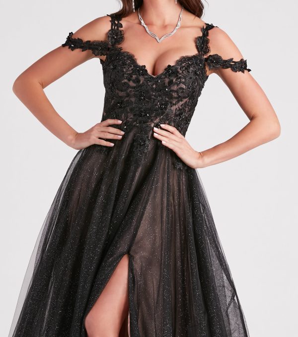 Adele Lace Glitter Cold Shoulder Ball Gown - Image 4