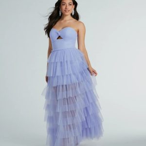 Lizette Strapless A-Line Ruffle Pleated Tulle Gown