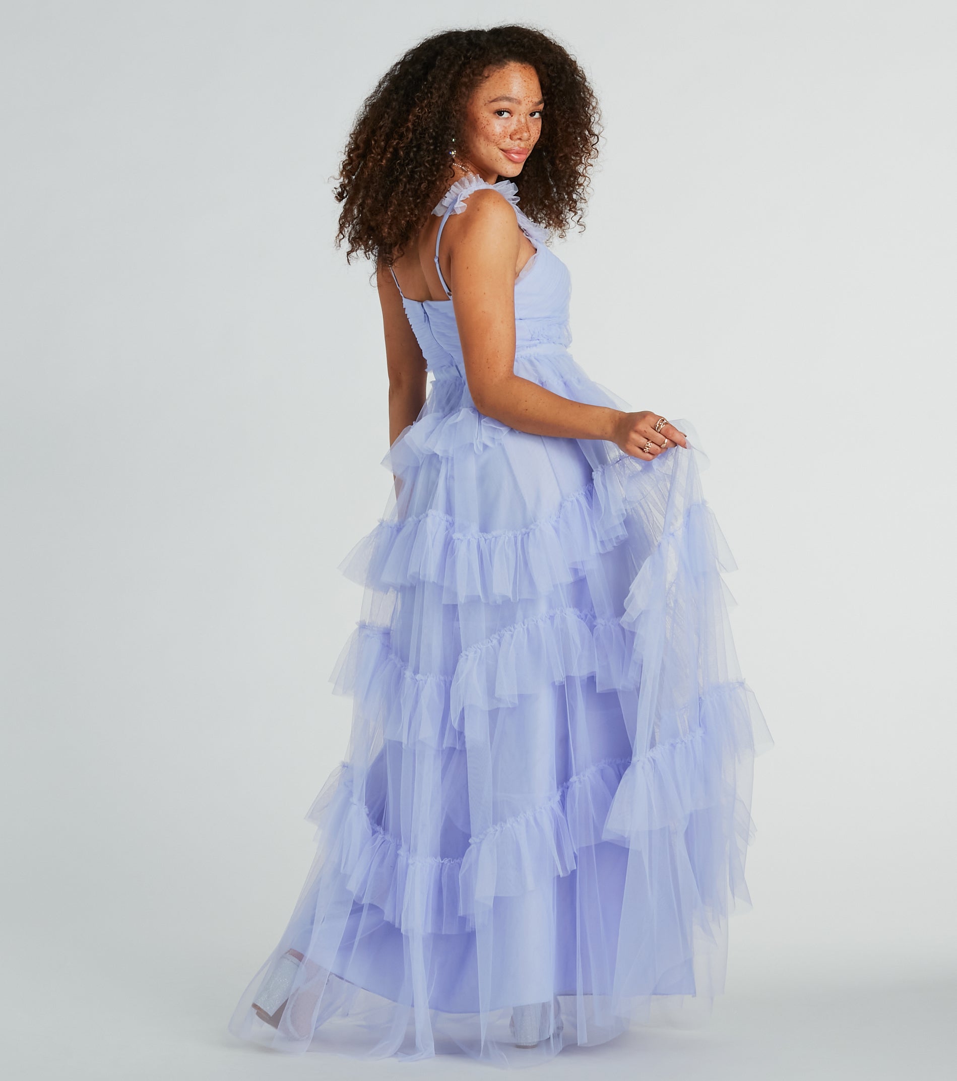 Elissa Sleeveless A-Line Ruffle Pleated Tulle Gown - Image 2