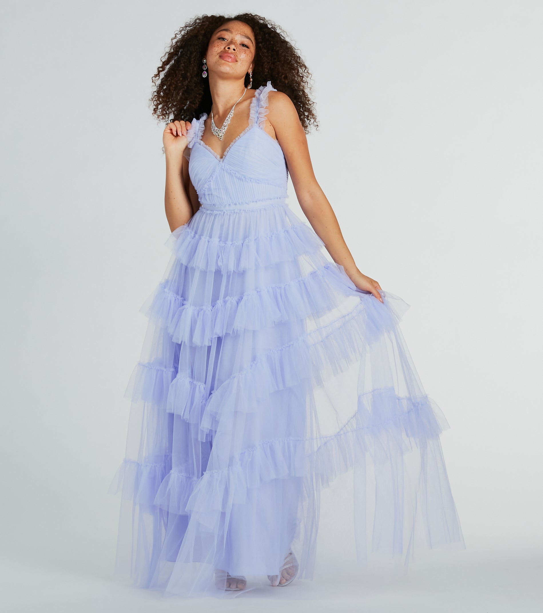 Elissa Sleeveless A-Line Ruffle Pleated Tulle Gown - Image 3