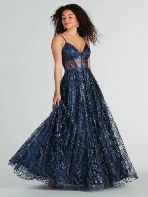 Ember Glitter Corset Lace-Up Ball Gown