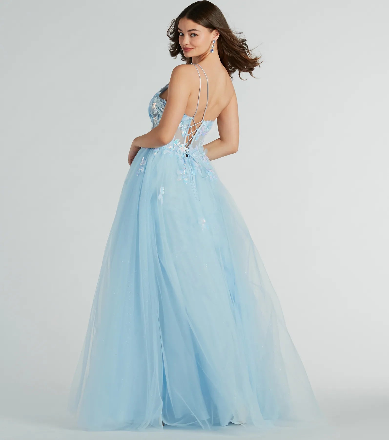Arie Floral Applique Sequin A-Line Ball Gown - Image 2