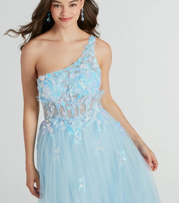 Arie Floral Applique Sequin A-Line Ball Gown - Image 3
