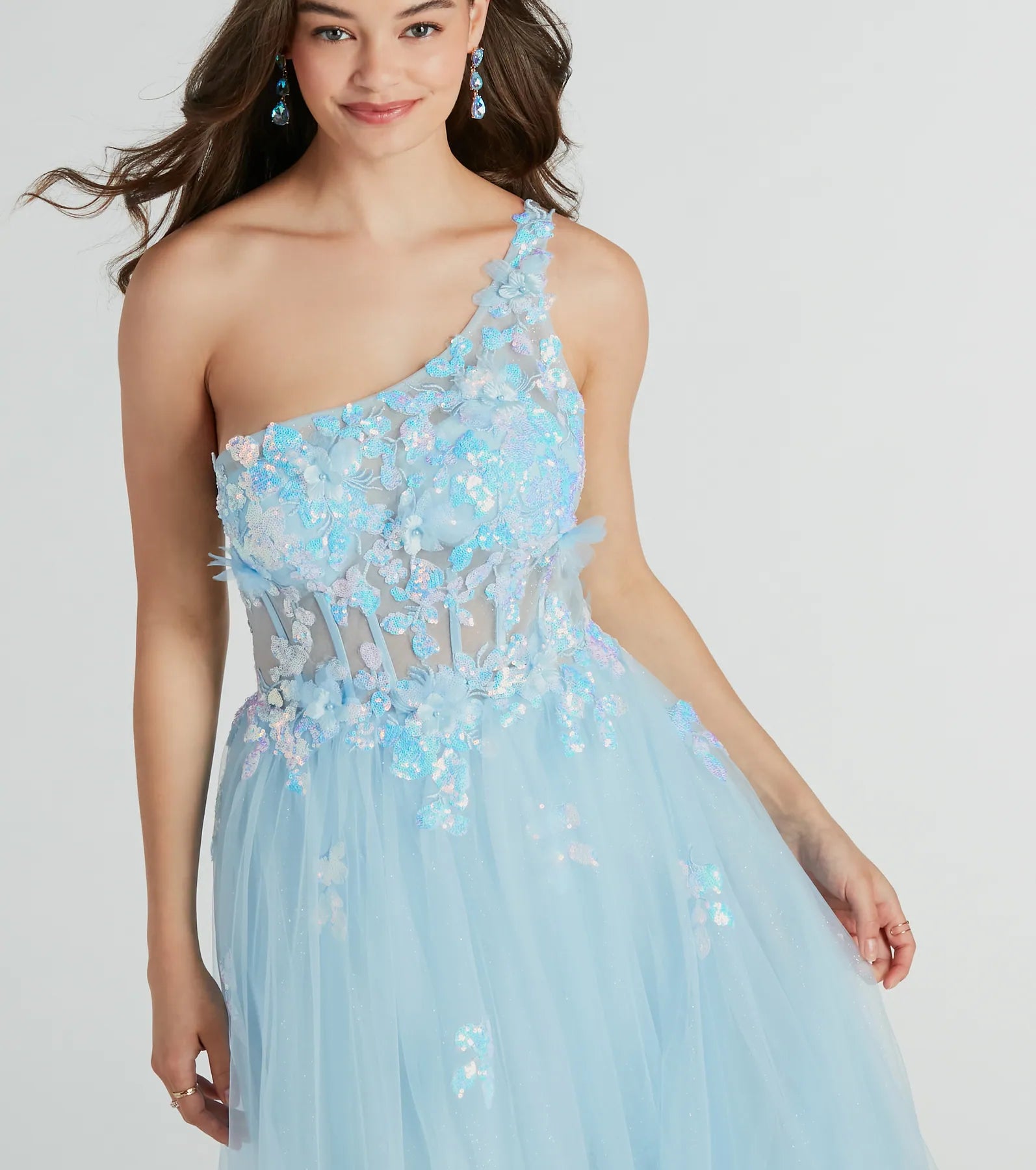 Arie Floral Applique Sequin A-Line Ball Gown - Image 3