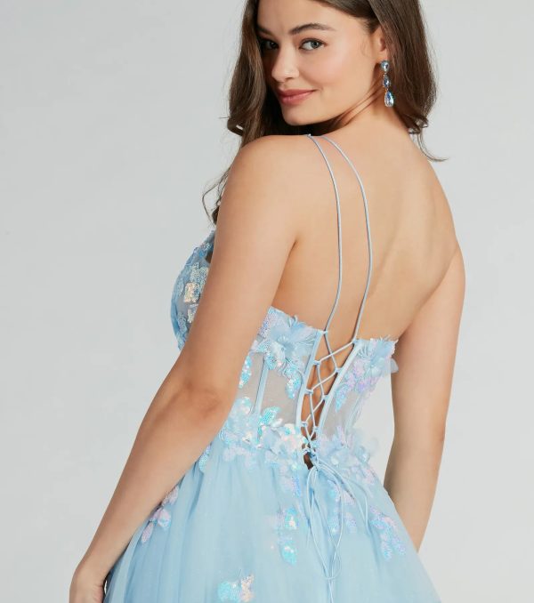 Arie Floral Applique Sequin A-Line Ball Gown - Image 4