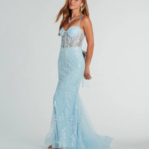 Kennedy Tulle Lace-Up Sequin Glitter Mermaid Gown