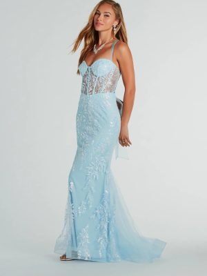 Kennedy Tulle Lace-Up Sequin Glitter Mermaid Gown