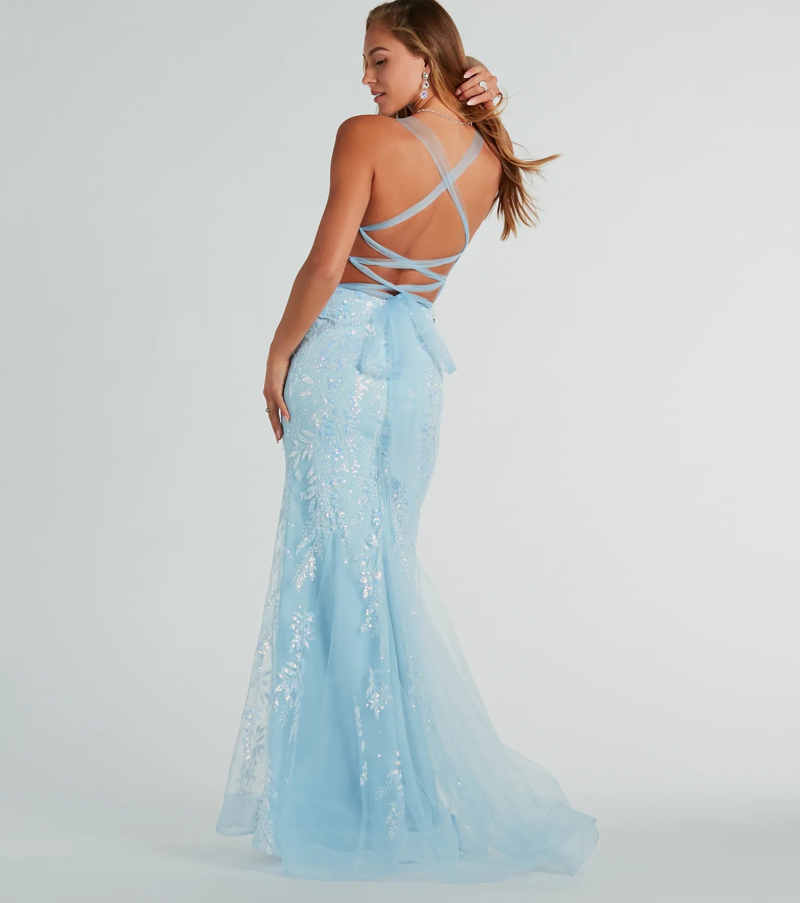 Kennedy Tulle Lace-Up Sequin Glitter Mermaid Gown - Image 2