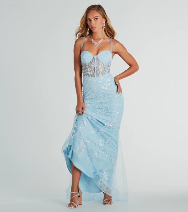 Kennedy Tulle Lace-Up Sequin Glitter Mermaid Gown - Image 4
