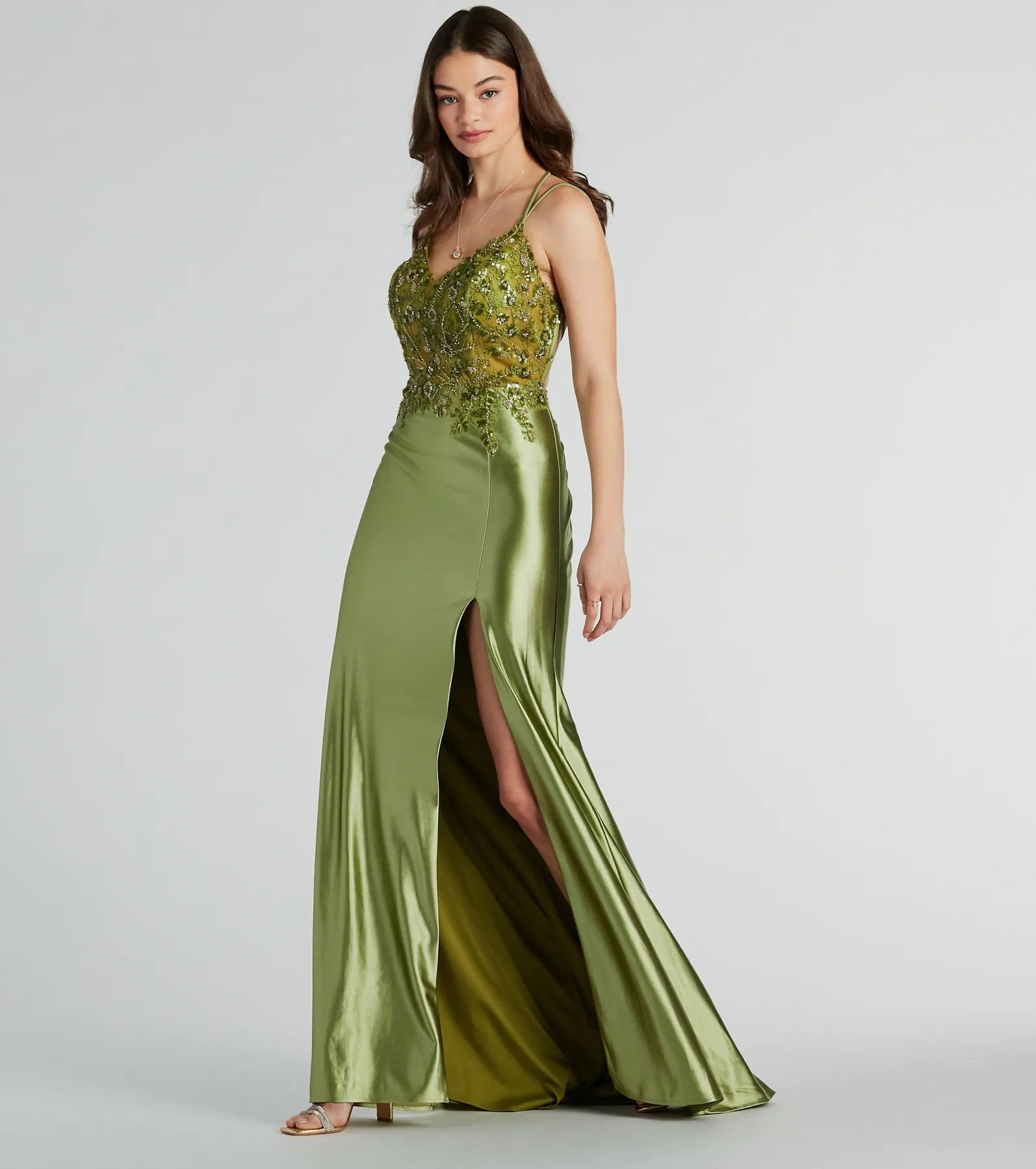Dayna Corset Floral Embroidery Satin Formal Dress - Image 2
