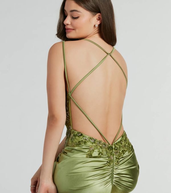 Dayna Corset Floral Embroidery Satin Formal Dress - Image 4