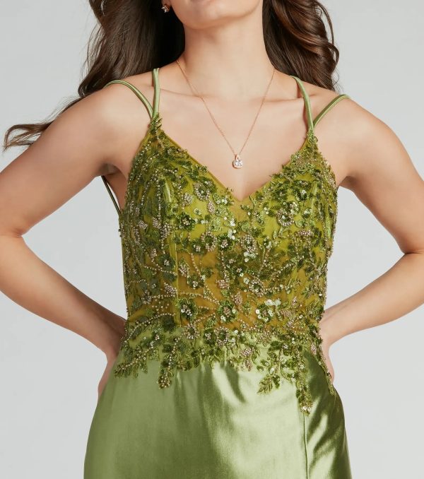 Dayna Corset Floral Embroidery Satin Formal Dress - Image 3
