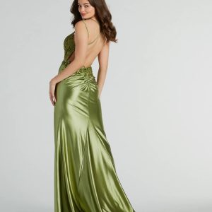 Dayna Corset Floral Embroidery Satin Formal Dress