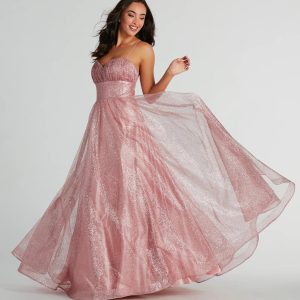 Charlie Sweetheart Lace Up A-Line Glitter Gown