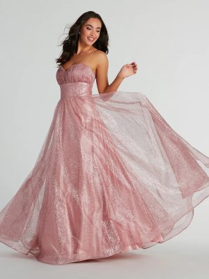 Charlie Sweetheart Lace Up A-Line Glitter Gown