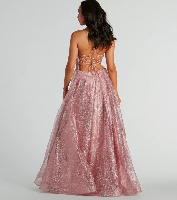 Charlie Sweetheart Lace Up A-Line Glitter Gown - Image 2