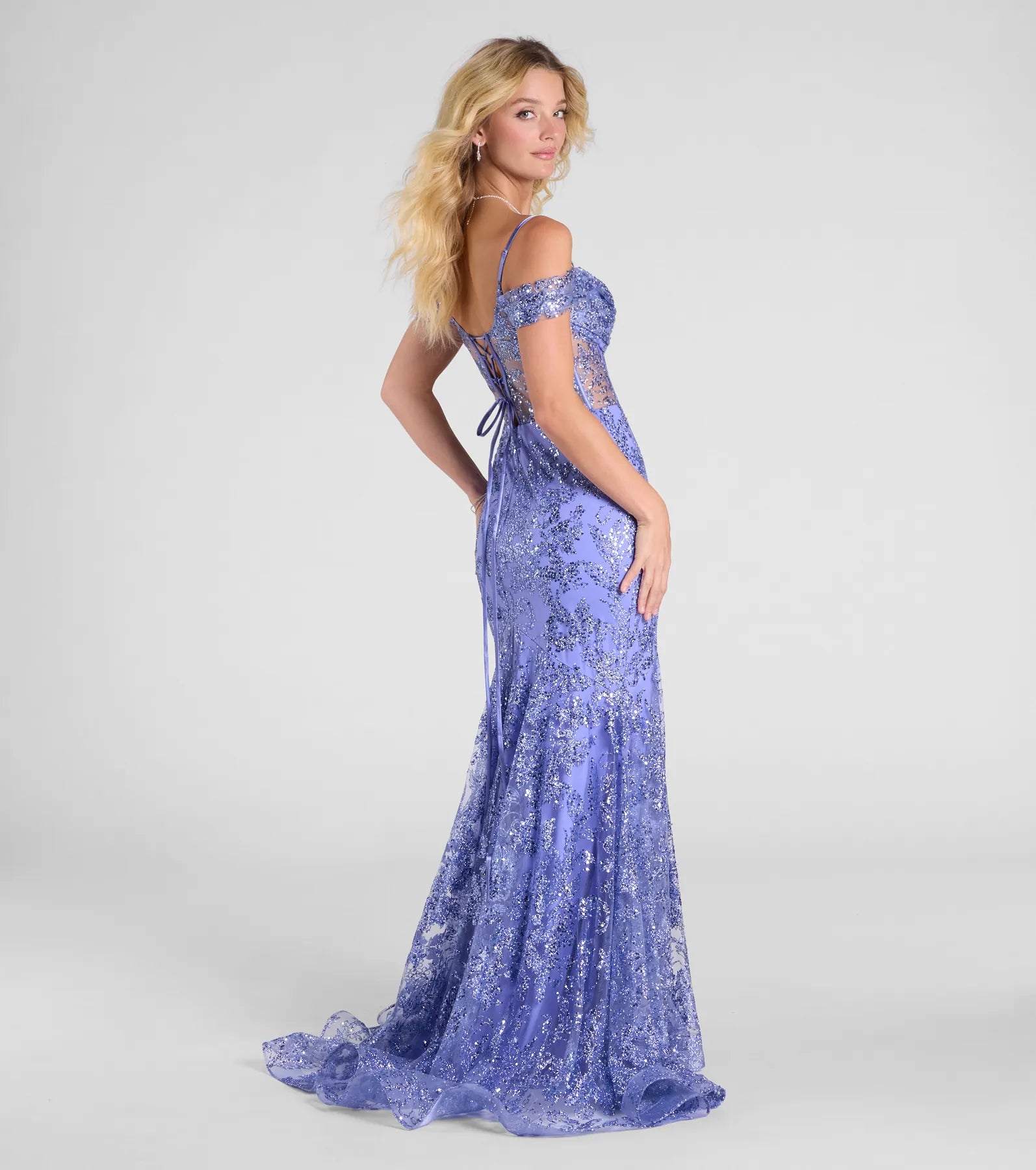 Marie Cold Shoulder Corset Lace-Up Mermaid Gown - Image 2