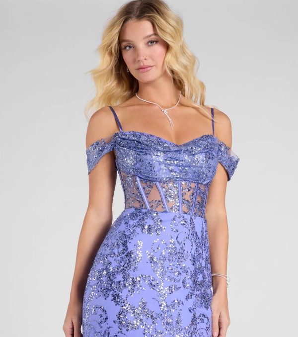 Marie Cold Shoulder Corset Lace-Up Mermaid Gown - Image 3