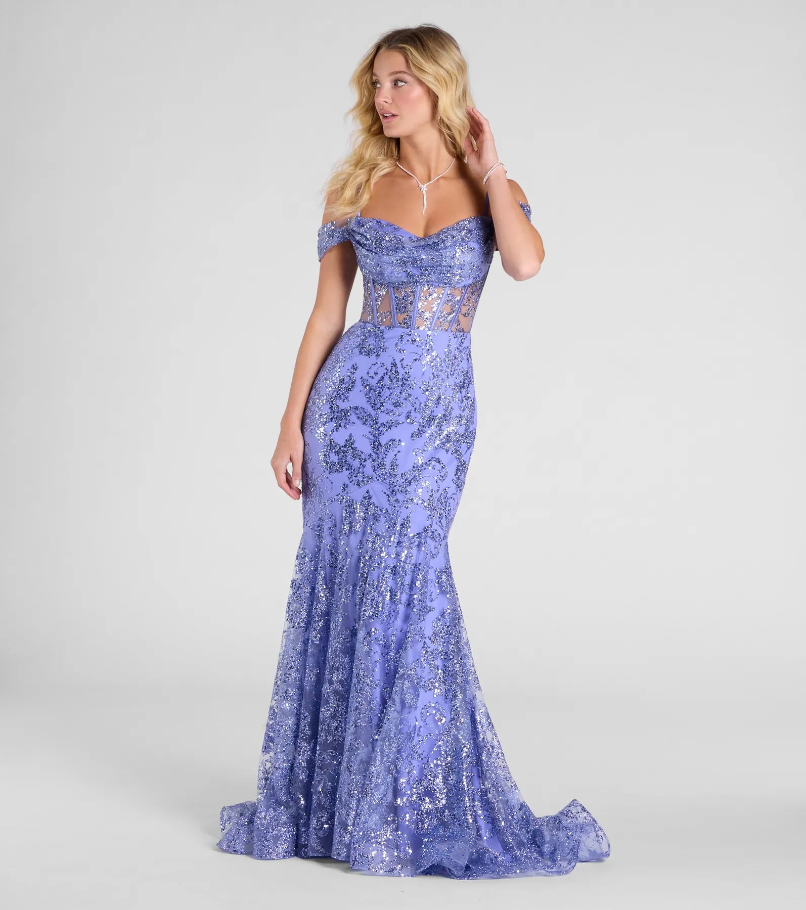 Marie Cold Shoulder Corset Lace-Up Mermaid Gown - Image 4