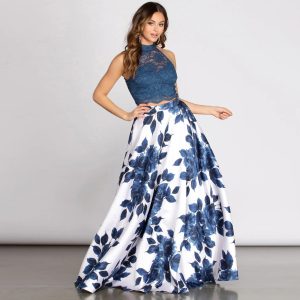 Delia Two Piece Glitter & Satin A-Line Dress